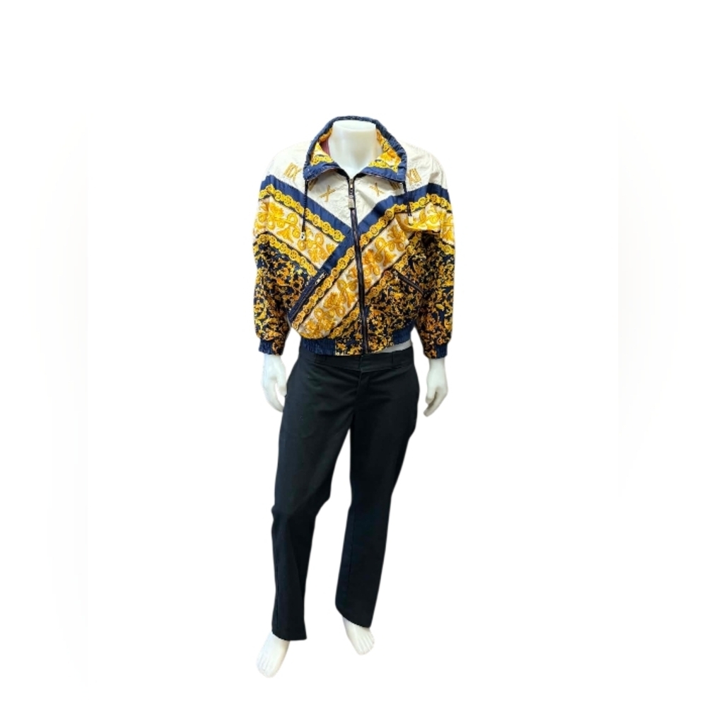 Vintage Giacca Sport 90s Baroque Gold Chain Windbreaker Jacket Size Small EUC